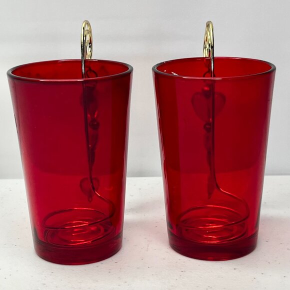 Pair Red Glass Luminary Votive Candle Holder Decorative Hearts Golden Wire Roman - Picture 9 of 17